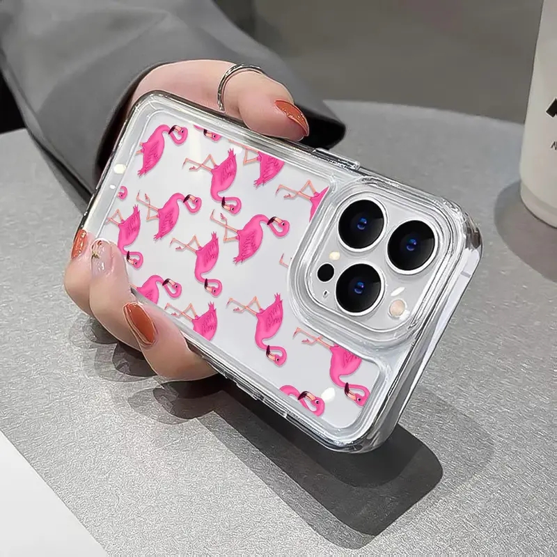 Ốp Điện Thoại TPU Mềm Trong Suốt Họa Tiết Hồng Hạc Cho IPhone 11 14 13 12 Pro Max XS X XR 7 + 8 6 6S Plus Sự Bảo Vệ