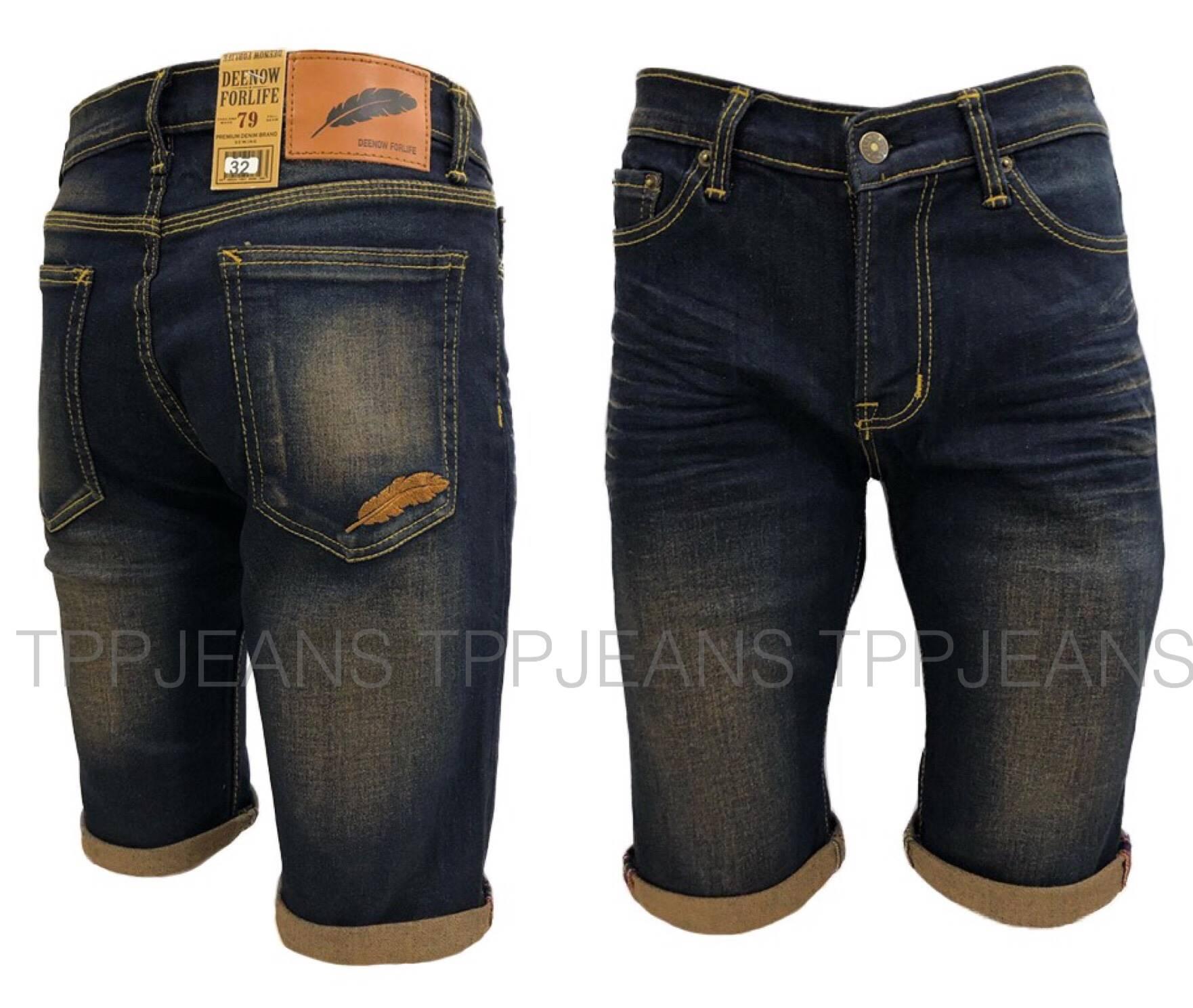 TPPJEANS Men's Shorts DN Jeans กางเกงยีนส์ขาสั้นยีนส์ยืดสีฟอกสนิม ปักขนนกกระเป๋าหลัง งานตัดเย็บอย่างดี Size 28-44 รับชำระปลายทาง