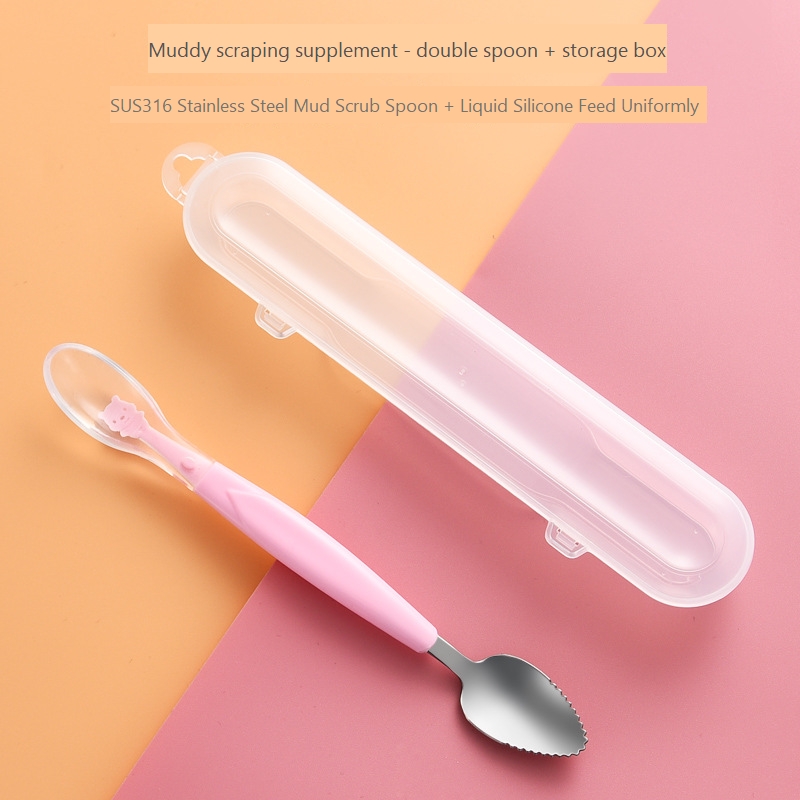 ❤️พร้อมส่ง❤️ช้อนป้อนอาหารเด็กเอนกประสงค์ ช้อนมี2หัวไว้สำหรับป้อนอาหารและขูดผลไม้ใน1เดียว