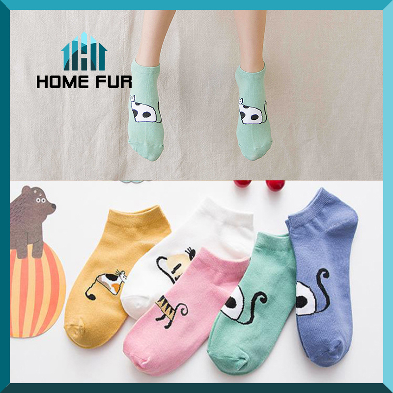 Home Fur ❗ราคาต่อ1คู่❗ ถุงเท้าข้อสั้น ถุงเท้าแบบสั้น ลายเเมวน่ารัก ส่วมใส่สบาย