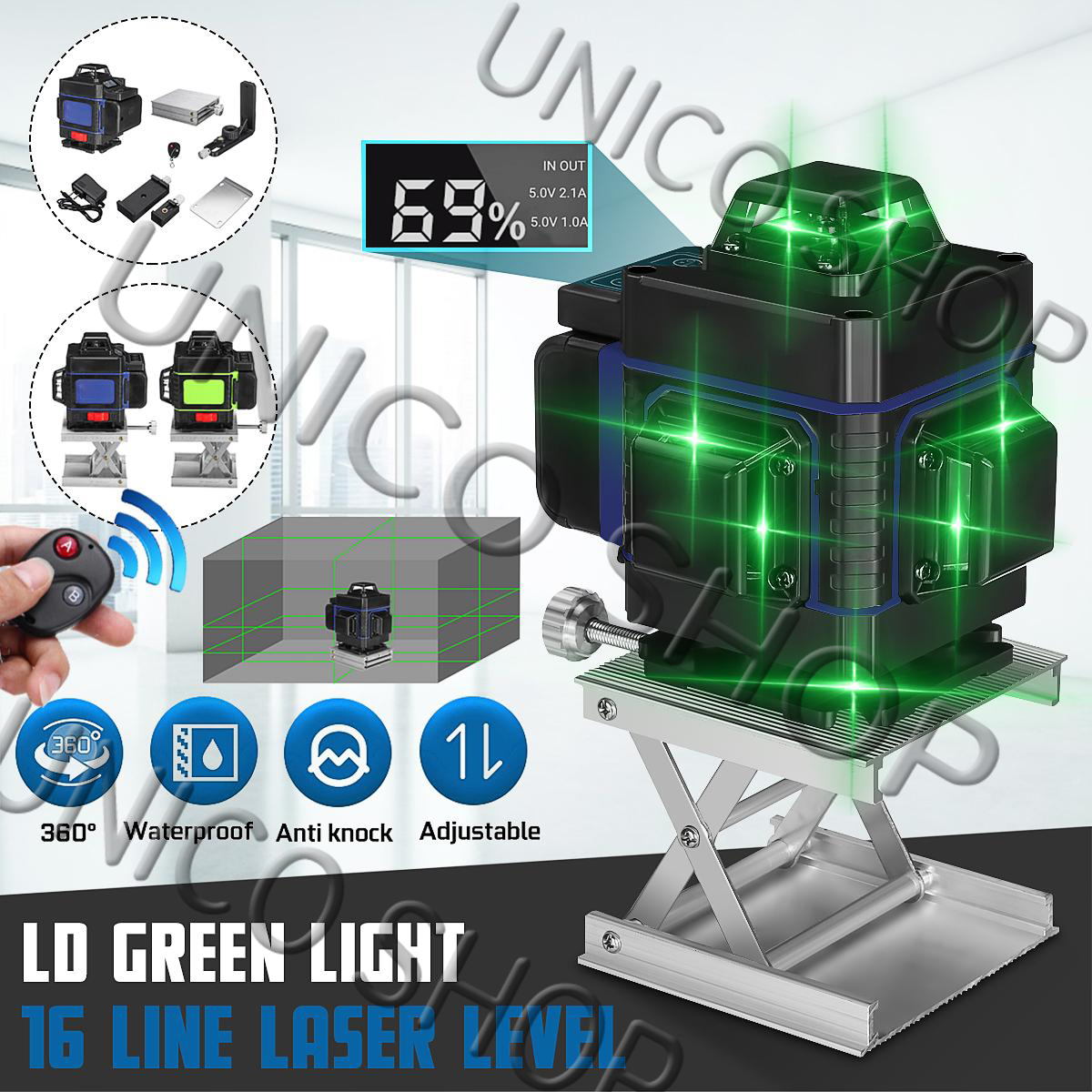UNICO SHOP【16 Lines 4D Laser Level-6】เลเซอร์ระดับ เครื่องวัดระดับเลเซอ เลเซอร์ เลเซอร์วัดระดับ green line Self-Leveling 360 Horizontal And Vertical Super Powerful Laser level green Beam laser level ระดับเลเซอร์ เลเซอร์ระดับ