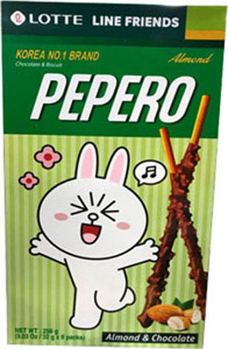 (กล่องใหญ่) LOTTE PEPERO Almond Chocolate Biscuit ลอตเต้ เปเปโร่ อัลมอนด์ ช็อคโกแลต เกาหลี ป๊อกกี้แท่ง บิสกิต แท่ง Value Pack 8 packs