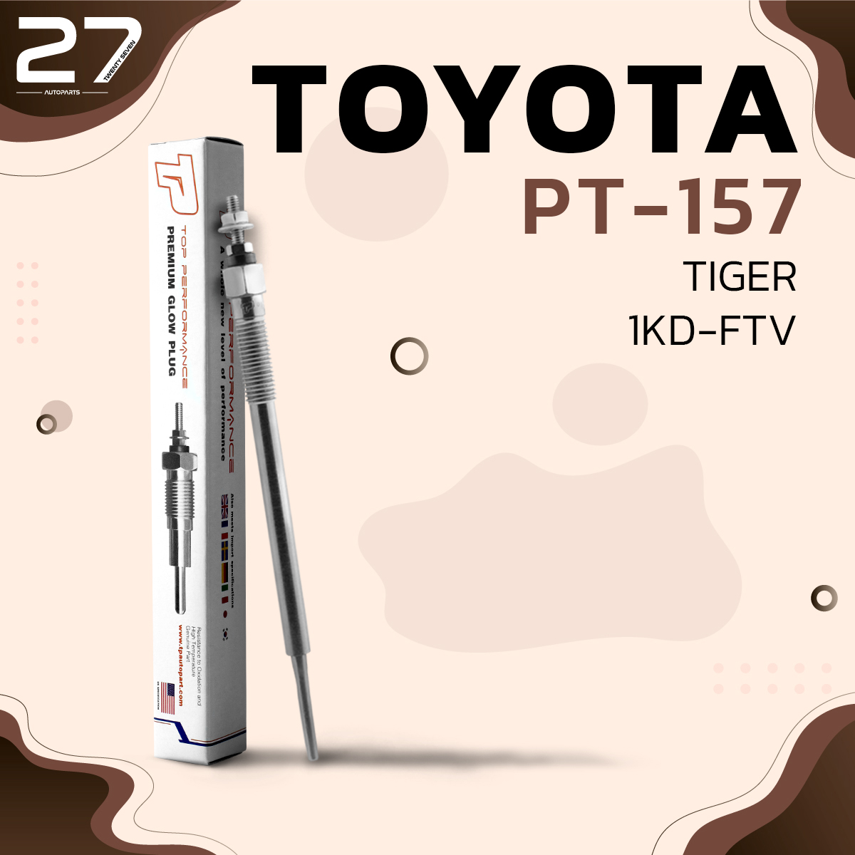 หัวเผา TOYOTA HILUX TIGER D4D / 1KD 2KD 1CD 1ND / (11V) 12V - รหัส PT-157 - TOP PERFORMANCE JAPAN