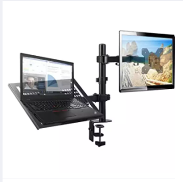 ขาตั้ง จอมอนิเตอร์ ขนาด 10-32 นิ้ว+โน๊ตบุ๊ค แบบยึดขอบโต๊ะ มี 2 แขน วัสดุดีคุณภาพสูง Full Motion Laptop Monitor Mount Stand with Keyboard Tray,Adjustable Monitor arm Desk สีดำ (1272)