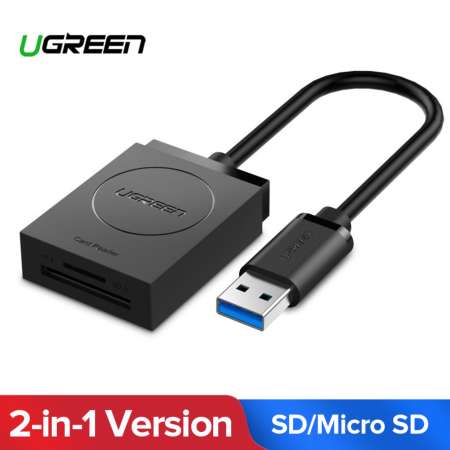 UGREEN Card Reader 2 IN 1 USB 3.0 Card Reader Support 512G for SD TF Memory Card Read 2 Cards Simultaneously