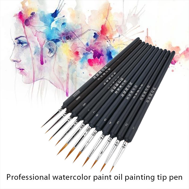 Technical Pen Painting Brush 19 Size Wooden Handle Wolves Hairs Oil Painting Color