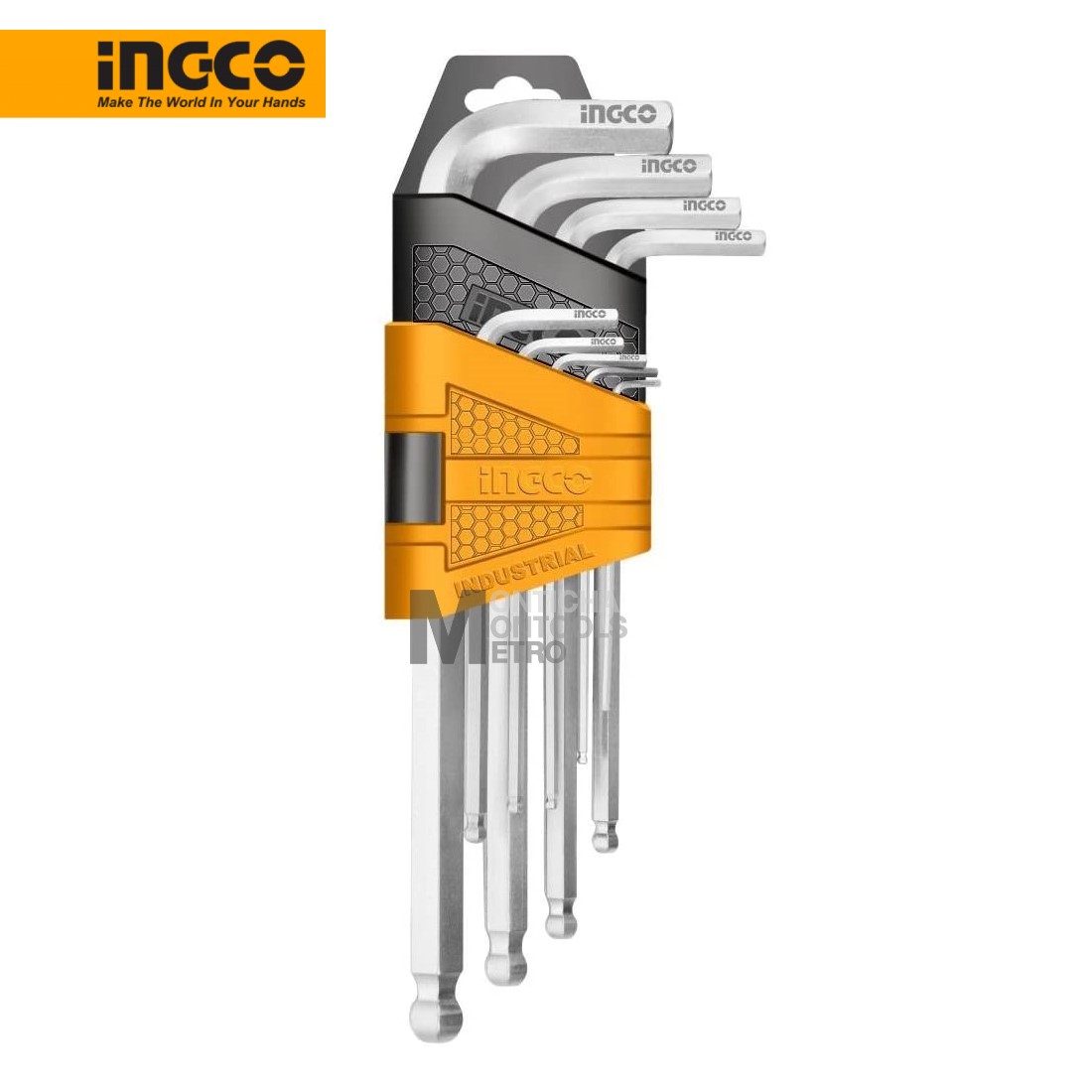 INGCO ประแจแอล 9 ชิ้น ขนาด 1.5-10 mm ประกอบด้วยขนาด 1.5, 2, 2.5, 3, 4, 5, 6, 8, 10 มม. HHK11091 รุ่นงานหนัก เหล็กแข็งไม่บิด ไม่มีหวาน by METRO