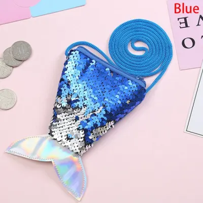 Women Mermaid Tail Sequins Coin Purse Girls Crossbody Bags Sling Money Wallet Change Bag Purse Holder For Card Pouch