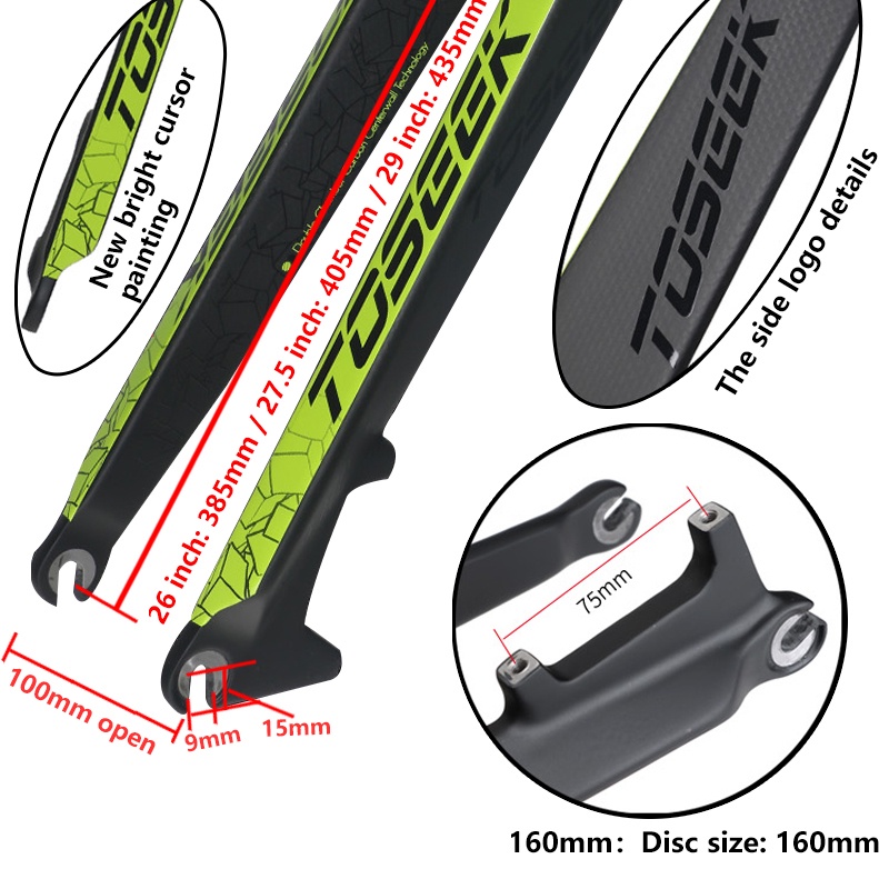 TOSEEK MTB Fork Full Carbon Fiber Bike Front Fork 2627.529er Rigid