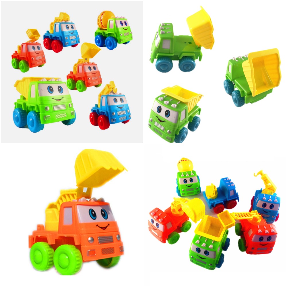 รถบรรทุกไขลานน่ารักดึงกลับการ์ตูนรถบรรทุกก่อสร้างของเล่น   Cute Pull-Back Cartoon Trucks Construction Toys