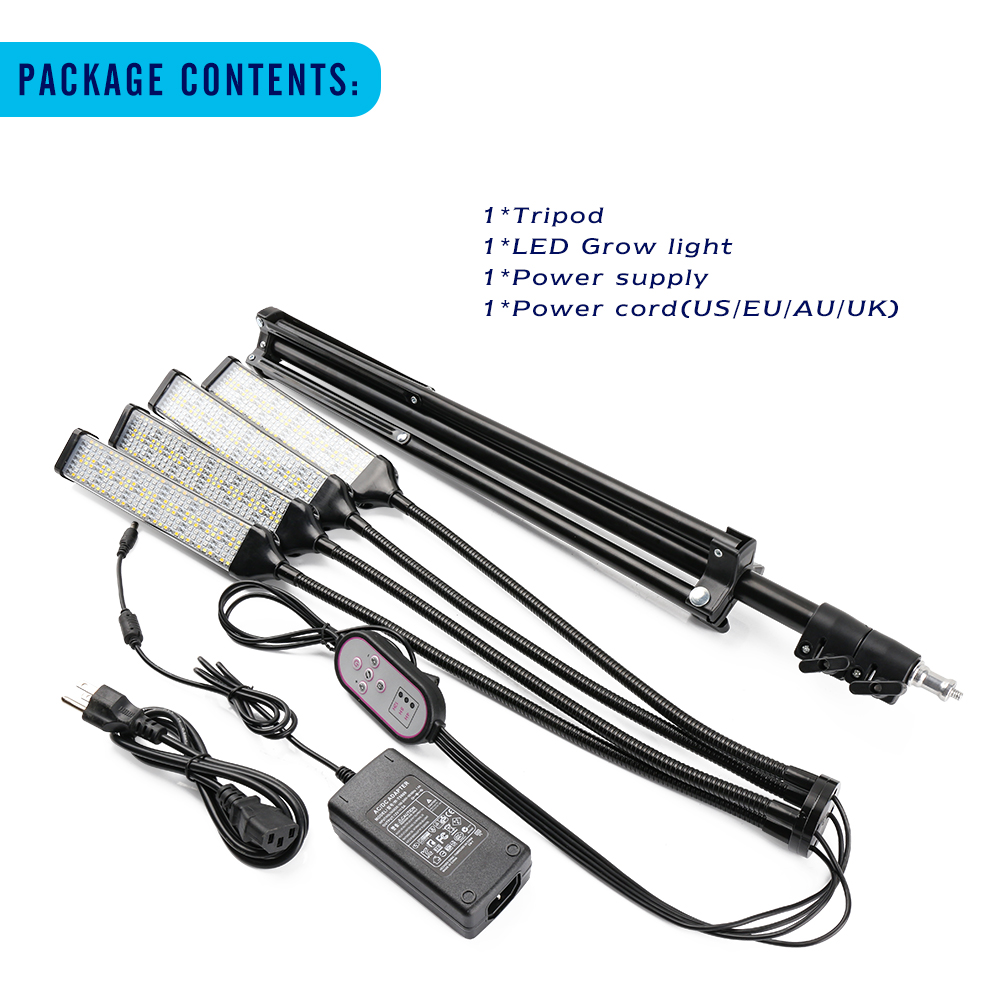 Newest LED Grow Light Full Spectrum Phytolamp 4 Head with Timer Plant ...