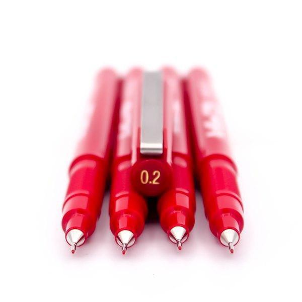 Electro48 ปากกาหัวเข็ม อาร์ทไลน์ 0.2 มม. ชุด 4 ด้าม (สีแดง) หัวแข็งแรง คมชัด