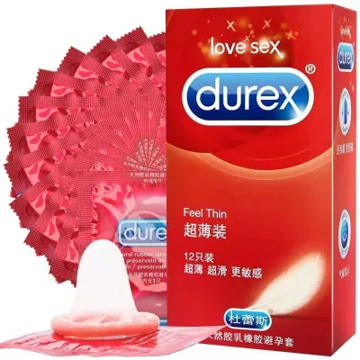 Durex ถุงยางอนามัยดูเร็กซ์ 12ชิ้น/กล่อง Feel Thin (กล่องสีแดงRed) D. สินค้าขายดี
