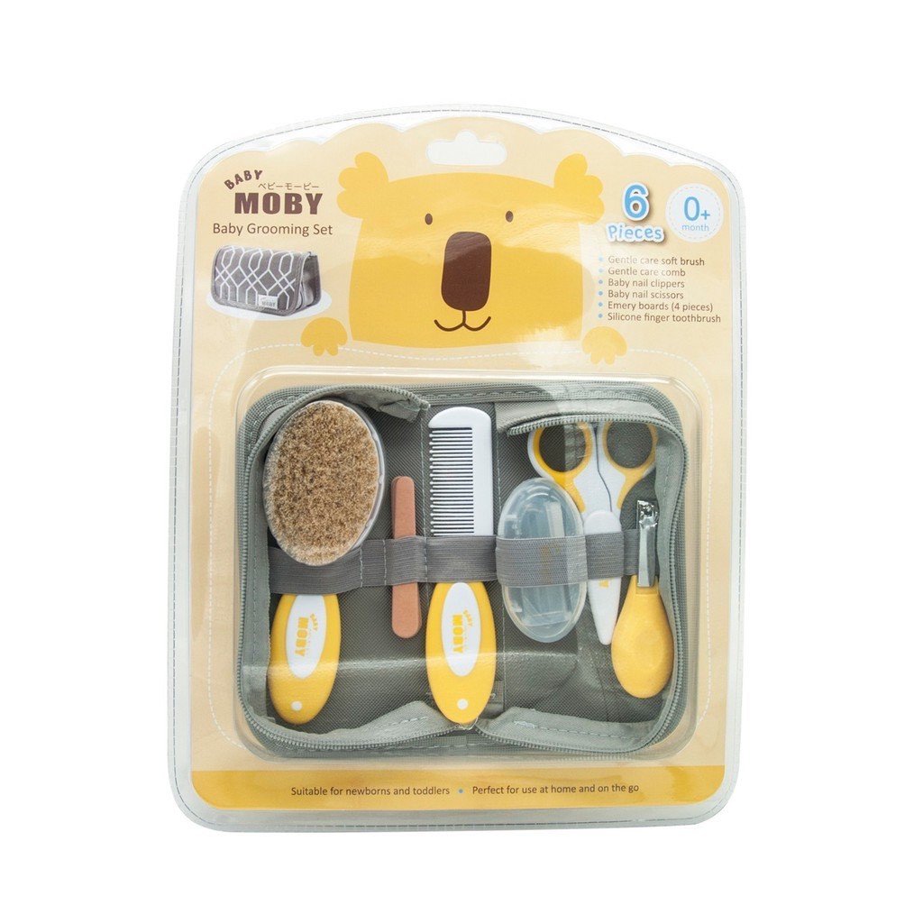 MOBY ชุดอุปกรณ์ กรรไกรตัดเล็บเด็ก หวีเด็ก และแปรงซิลิโคนพร้อมกระเป๋าเก็บ - Baby Grooming Set