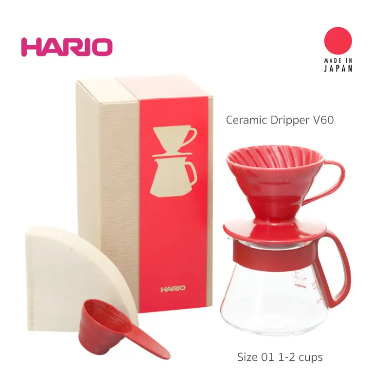 ภาพสินค้าHario V60 Dripper Ceramic set (VDS-3012R) ชุดดริปเซ็ต ขนาด 1-2 Cups สีแดง จากร้าน Mokapot24 บน Lazada ภาพที่ 1