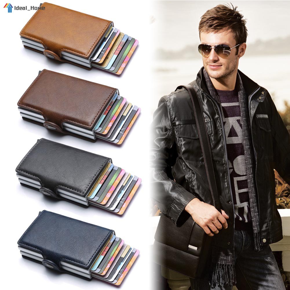Unisex Leather Wallet Business ID Card Case Automatic RFID Credit Card Holder
