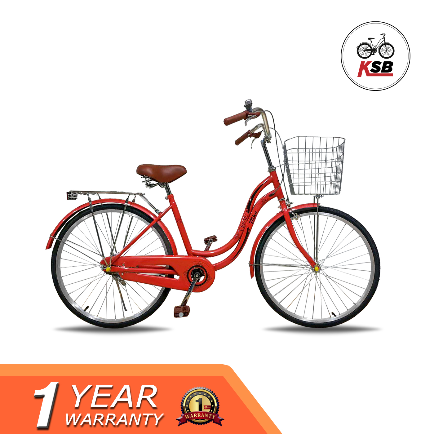จักรยานแม่บ้าน KSB ทรงญี่ปุ่น รุ่นClassic ขายดี สีแดง เชอรี่ 24นิ้ว