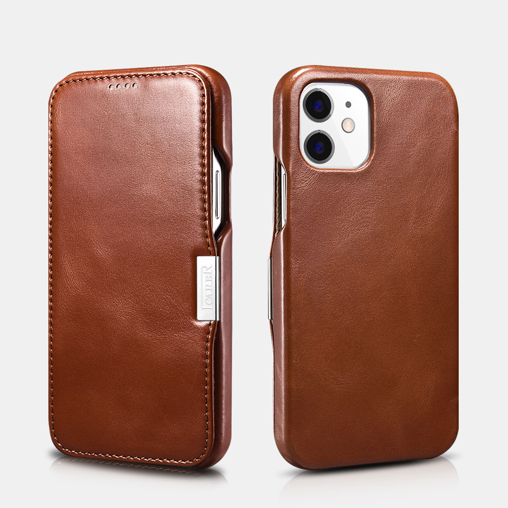 icarer Retro Luxury Genuine Leather Metal Flip Case for iPhone