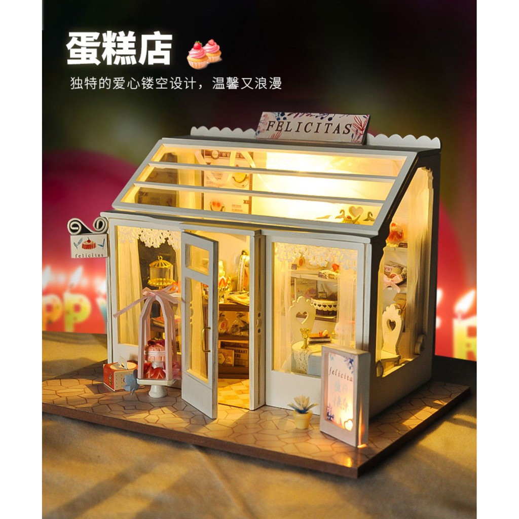 (พร้อมส่ง) DIYโมเดลบ้านตุ๊กตาประกอบเอง ร้านค้าซูชิ ร้านเค้ก ร้านพู่กัน ...
