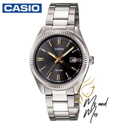 Casio Standard นาฬิกาข้อมือผู้หญิง สายสแตนเลส รุ่น LTP-1302D-1A2VDF (หน้าดำขีดทอง) Casio Standard นาฬิกาข้อมือผู้หญิง สายสแตนเลส รุ่น LTP-1302D-1A2VDF (หน้าดำขีดทอง)