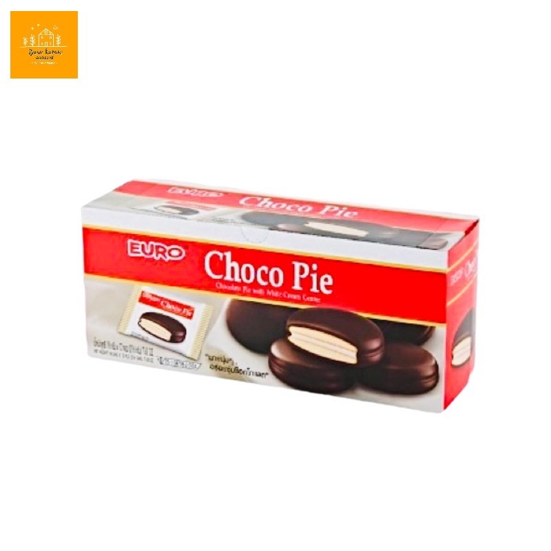 Choco Pie ยูโร่ ช็อกโคพาย พายสอดไส้ครีมเคลื่อบ ช็อกโกแลต 18 กรัม แพ็ค 12 ชิ้น