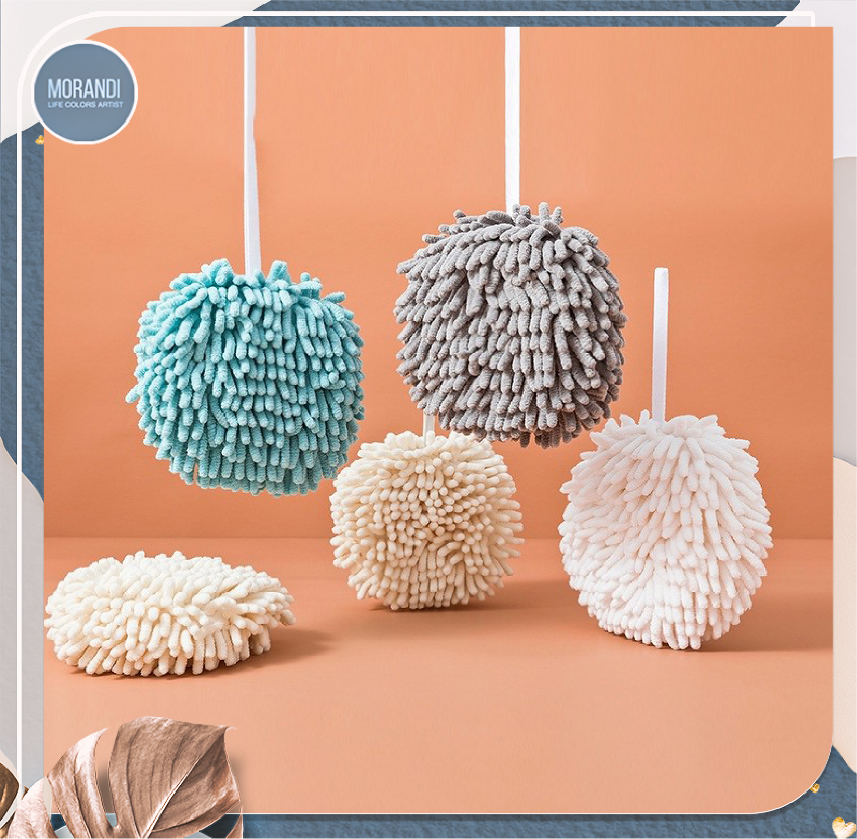 Morandi ผ้าเช็ดมือ ผ้าเช็ดมือแบบแขวน ลูกบอลดูดน้ำแห้ง  สำหรับห้องน้ำและห้องครัว