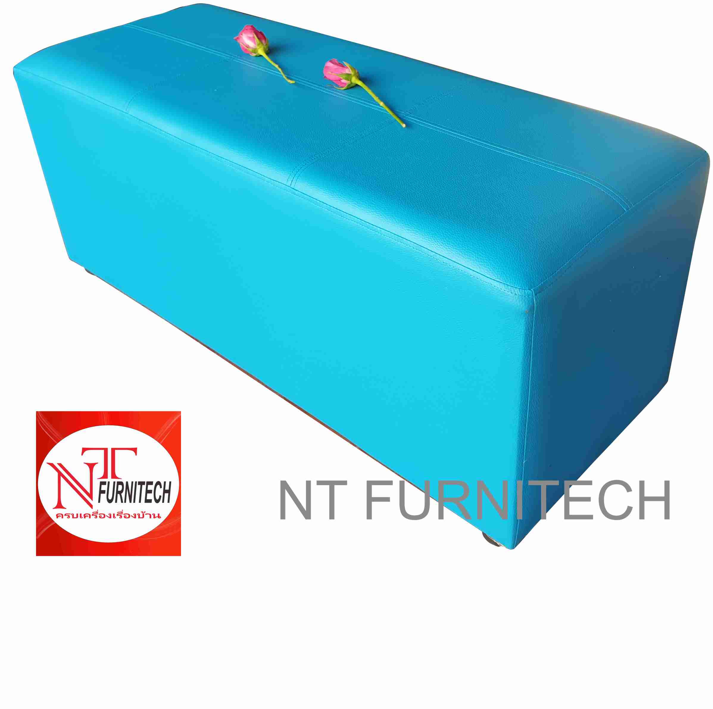 Nt furnitech เก้าอี้ ทรงสตูล เบาะสี่เหลี่ยม รุ่น หุ้มหนัง PVC แพ็ก1ตัว (ก.100 ล.40 ส.42 ซม.)Stool 1 (สีฟ้า)