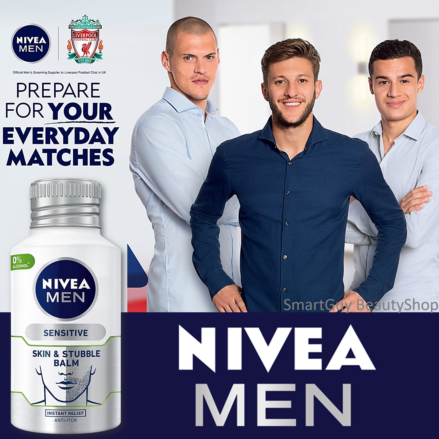 Nivea Men Sensitive balm for sensitive skin and stubble 125ml. ผลิตภัณฑ์บำรุงผิวหน้าบริเวณหนวดเครา