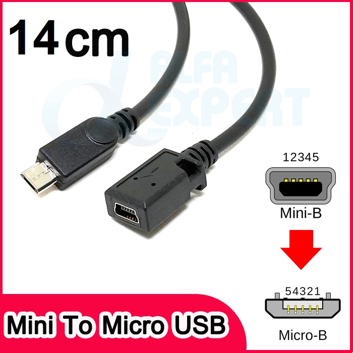 สายแปลง Mini USB to Micro USB ยาว 17cm ( Micro USB male to Mini USB
