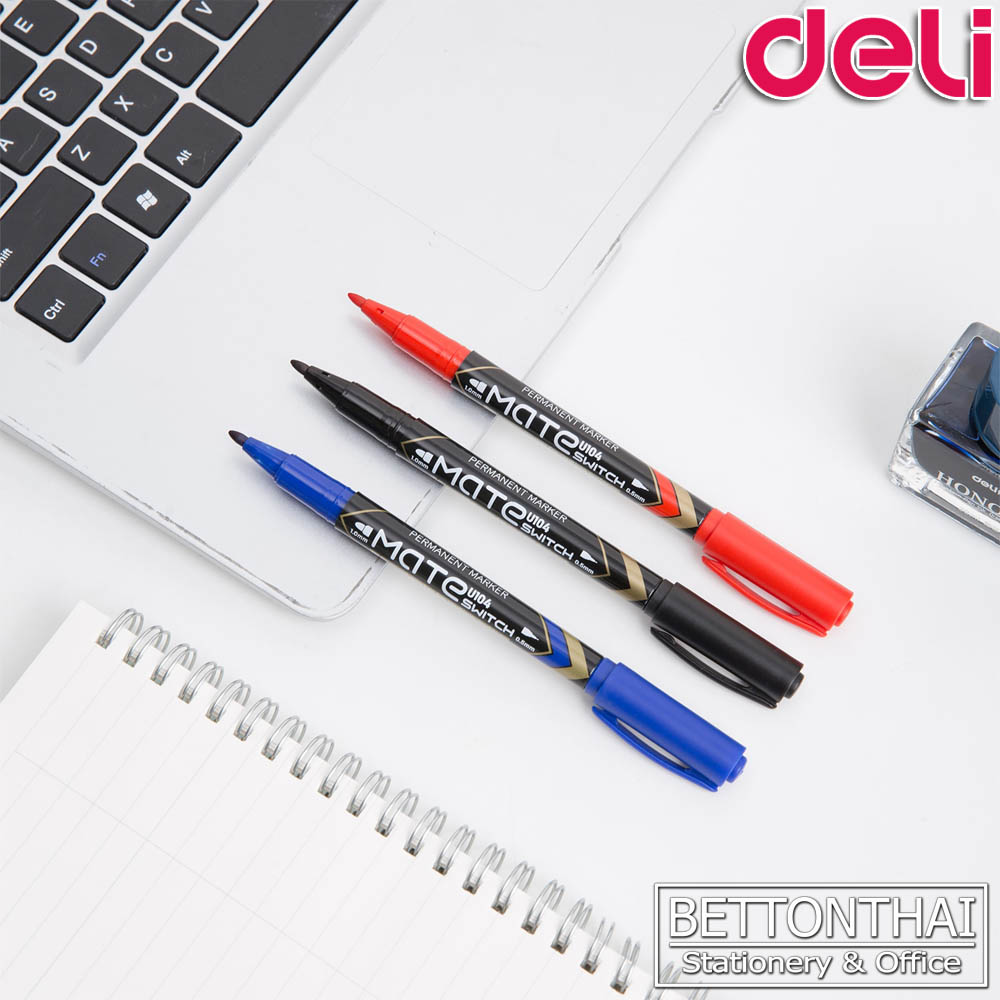 Marker Pen ปากกามาคเกอร์ ปากกาเขียนซอง ปากกาเขียนซองพลาสติก ปากกาเขียนซีดี ตัวต่อโมเดล แบบ 2 หัว(0.5mm-1mm) แพค 1 แท่งสุดประหยัด ปากกาเขียนซีดี ปากกา เครื่องเขียน อุปกรณ์การเขียน อุปกรณ์สำนักงาน เครื่องใช้สำนักงาน  ยี่ห้อ Deli U104 office