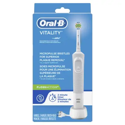 ออรัลบี แปรงสีฟันไฟฟ้าแบบชาร์จไฟได้ Oral-B - Electric Rechargeable Toothbrush รุ่น Vitality FlossAction Powered by BRAUN สีขาว พร้อมตัวจับเวลาอัตโนมัติ Oral B ออรัล-บี