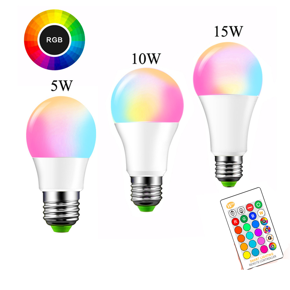 โคมไฟ หลอดแอลอีดี หลอดไฟ Led RGB Magic E27 LED 16 Color Changing RGB Magic Led Bulb 5/10/15W 85-265V RGB Led Lamp Spotlight + IR Remote Control LED Bulbs For Home
