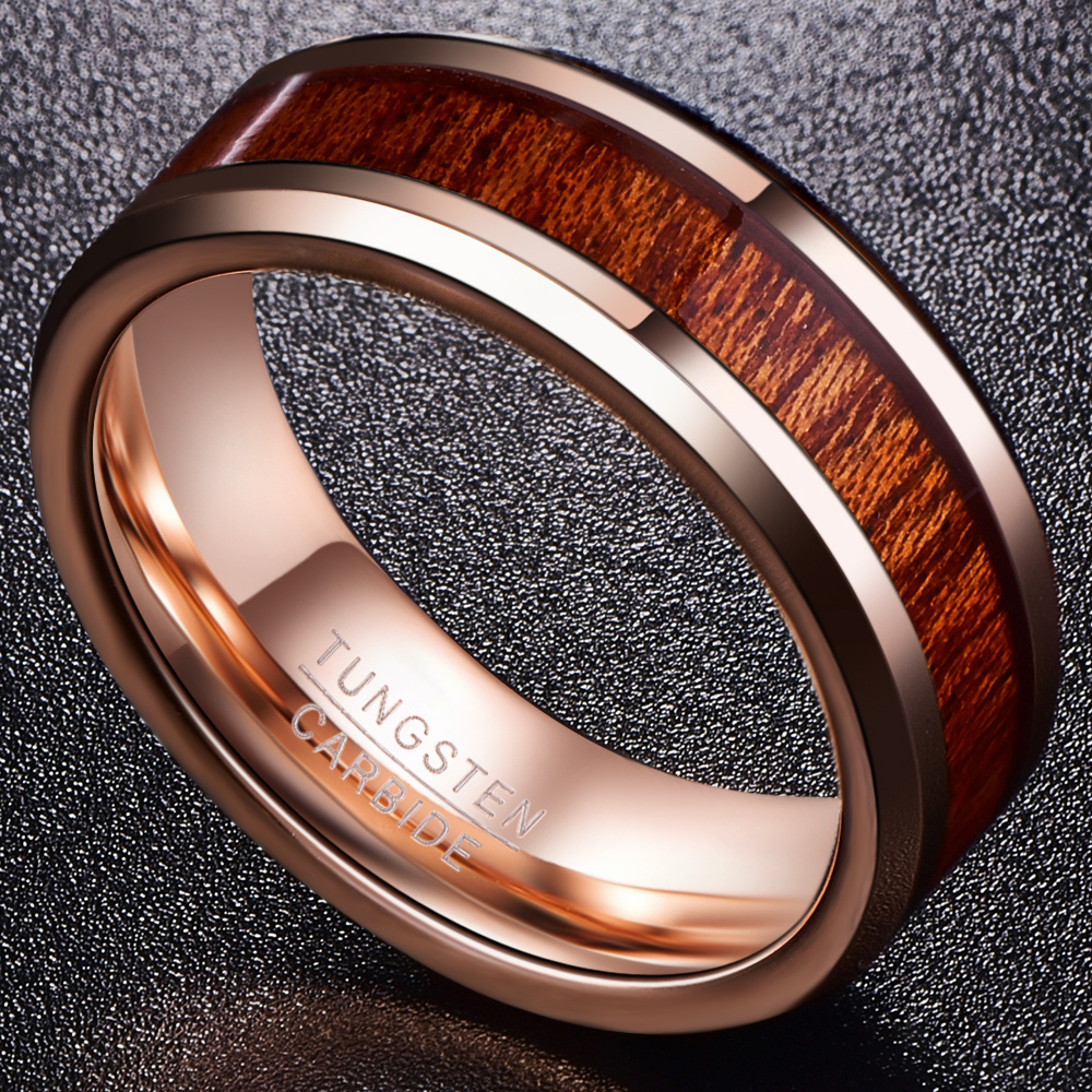 Tungsten Carbide & Koa Wood Turtle Ring – 8mm Comfort Fit Wedding Band For Men & Women - View #4
