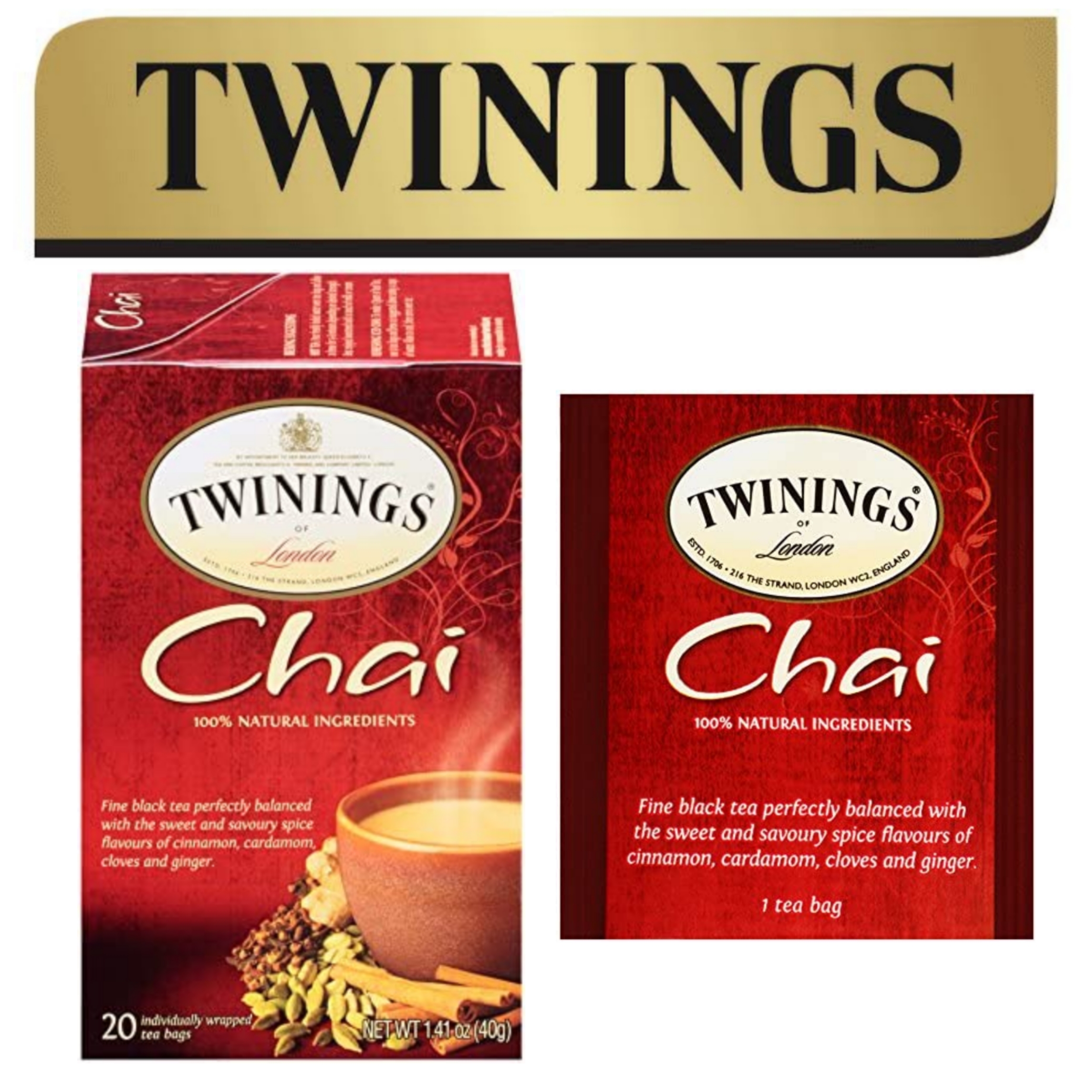 ⭐ Twinings ⭐Chai Tea🍵 ชาทไวนิงส์ ชาอินเดีย แบบกล่อง 25 ซอง ชาอังกฤษนำเข้าจากต่างประเทศ