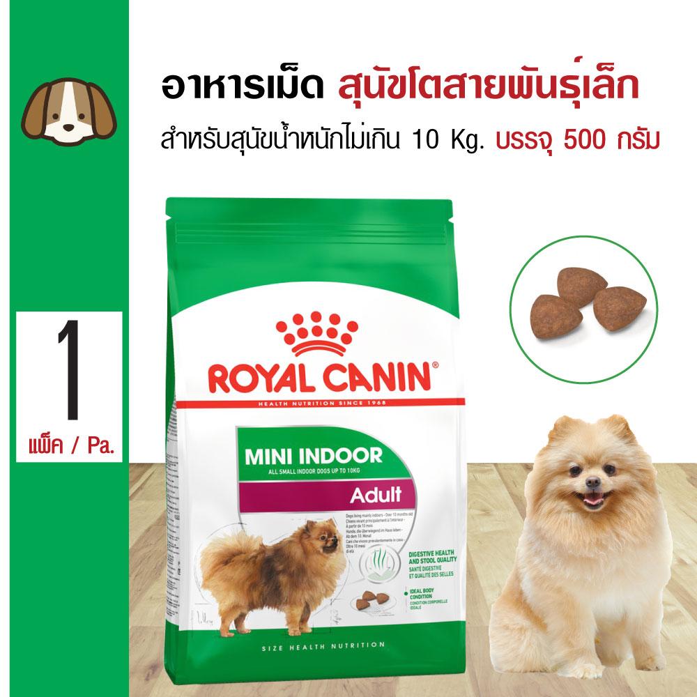 Royal Canin Mini Indoor Adult 500 g. อาหารสุนัข เม็ดเล็ก สูตรสุนัขเลี้ยงในบ้าน สำหรับสุนัขโตพันธุ์เล็ก (500 กรัม/ถุง)