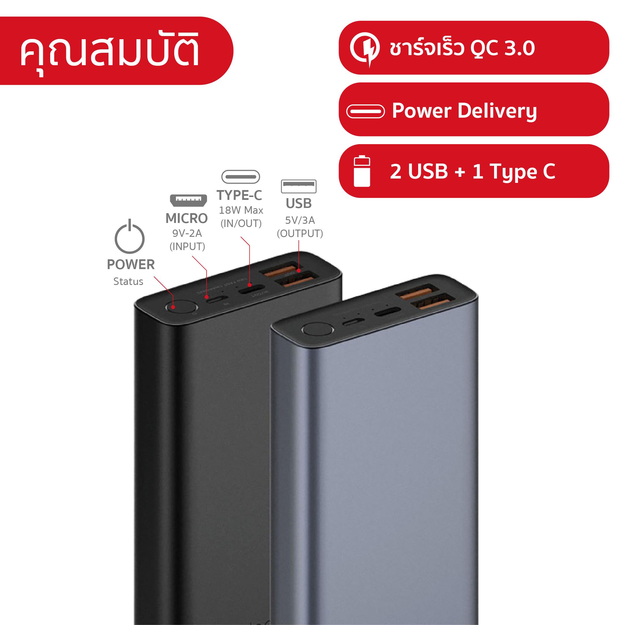 [ส่งเร็ว1วัน] Eloop E37 แบตสำรอง ชาร์จเร็ว 22000 mAh QC 3.0 PD 18W ...