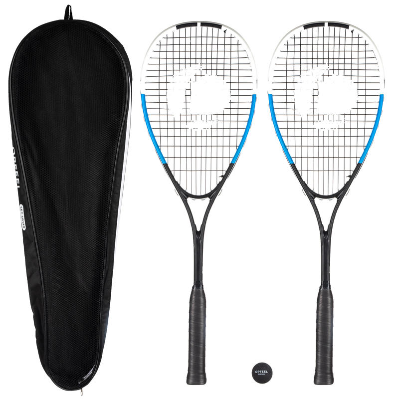 Adult Squash Set with 2 rackets, dot ball, and a carry case - Black