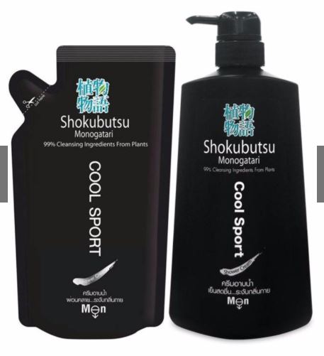 Shokubutsu For Men ครีมอาบน้ำสำหรับผู้ชาย สูตรเย็นสดชื่น ระงับกลิ่นกาย Cool Sport 500 ml + Refill 500 ml 