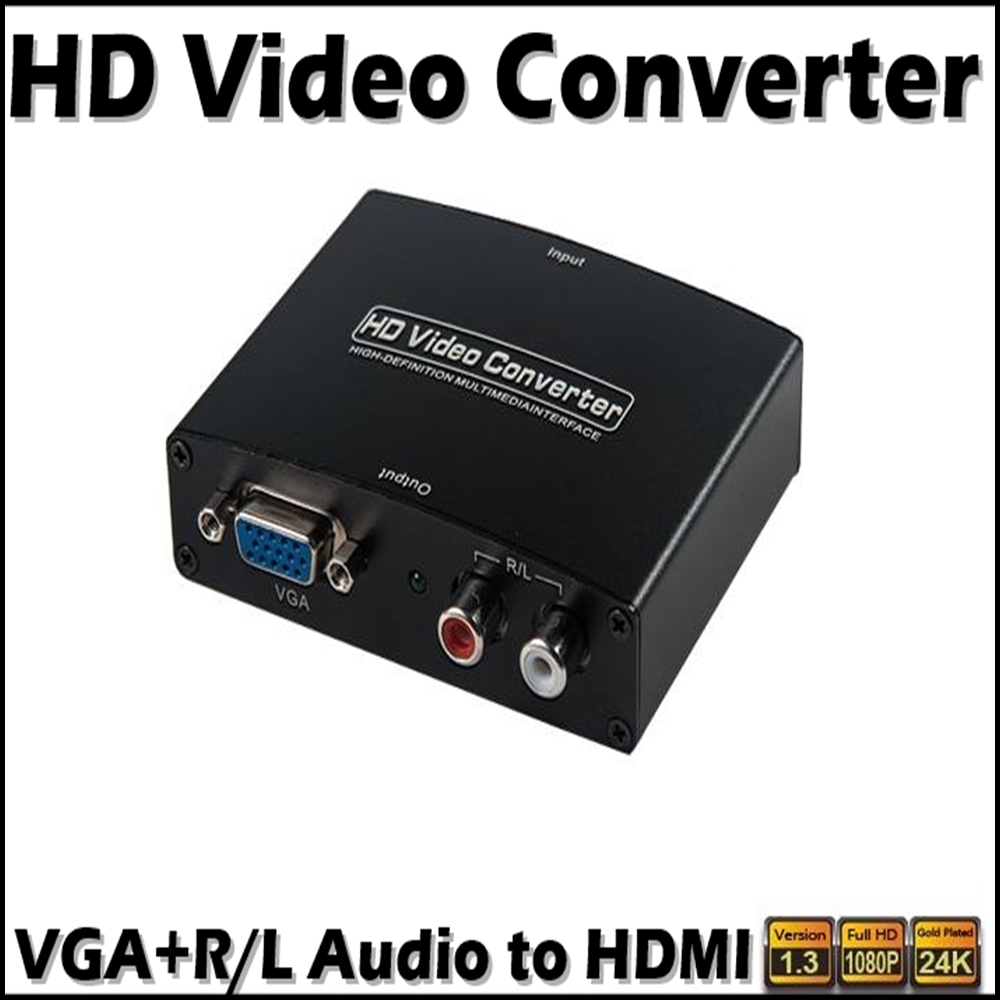 VGA กับ HDMI อะแดปเตอร์แปลงวิดีโอเสียงกล่อง VGA + R/L เป็น HDMI พร้อมเสียง 1080 จุดสำหรับ HDTV โปรเจคเตอร์ตรวจสอบ PS3 แล็ปท็อปสก์ท็อป
