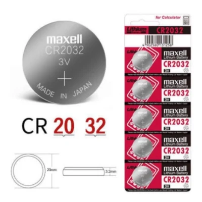 ถ่านกระดุม maxell CR2032 แท้100- Lithium 3V ถ่าน (1แผง 5ก้อน )