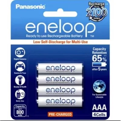 eneloop ถ่านชาร์จ Rechargeable Battery Shrink Pack Size AAA 800 mAh 4 ก้อน/แพ็ค รุ่น BK-4MCCE/4ST (White)