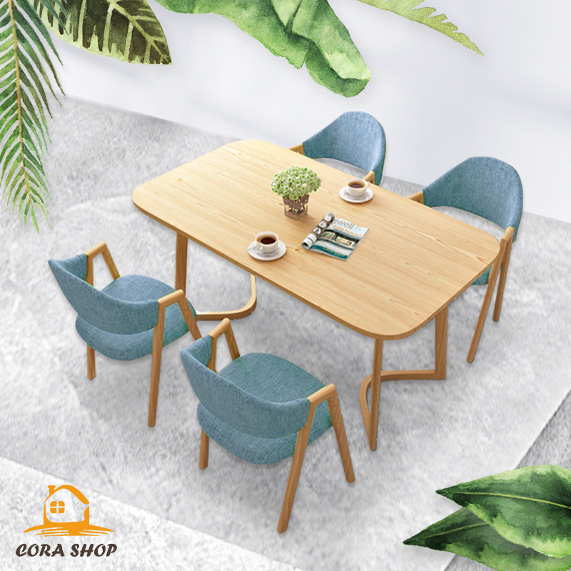 ชุดโต๊ะกินข้าว  ชุดโต๊ะทานข้าว  พร้อมเก้าอี้ 4 ที่นั่ง โต๊ะกาแฟ ชุดโต๊ะอเนกประสงค์ เรียบง่าย ลายไม้ สีไม้ธรรมชาติ  Table and chair set