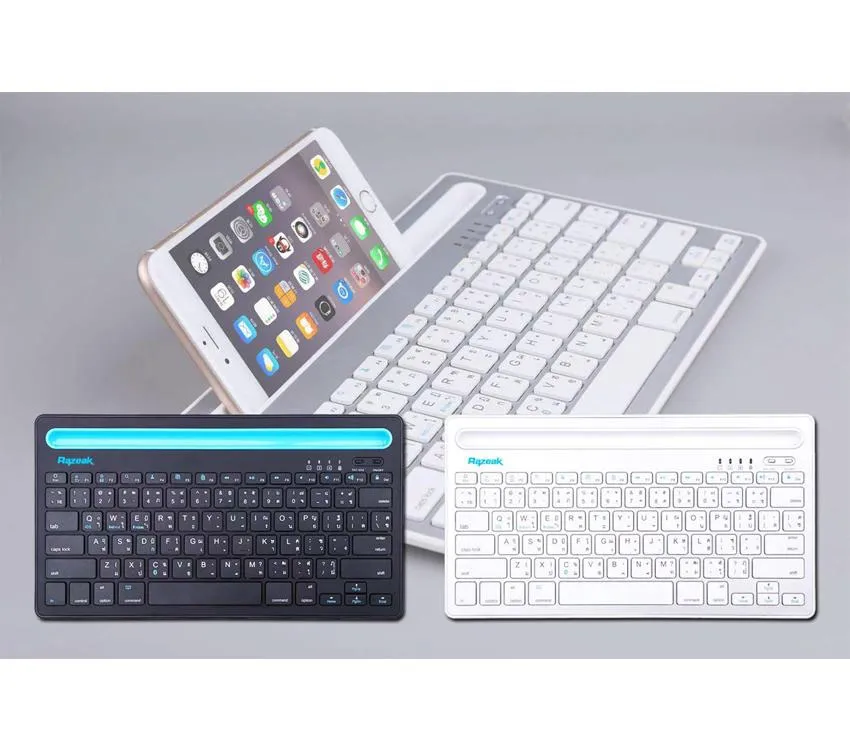 ส่งฟรี razeak ws-bk102 คีย์บอร์ด บลูทูธ วางโทรศัพท์ ชาร์จแบตได้ในตัว Bluetooth Multi-Device Keyboard window/mac/android/os