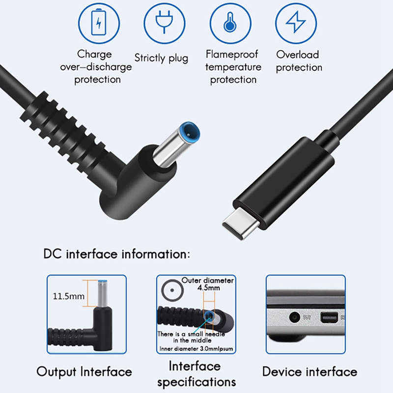 Laptop PD Fast Charging Cable TypeC is Suitable for HP HP 65W DC4530 Charging Cable Cord