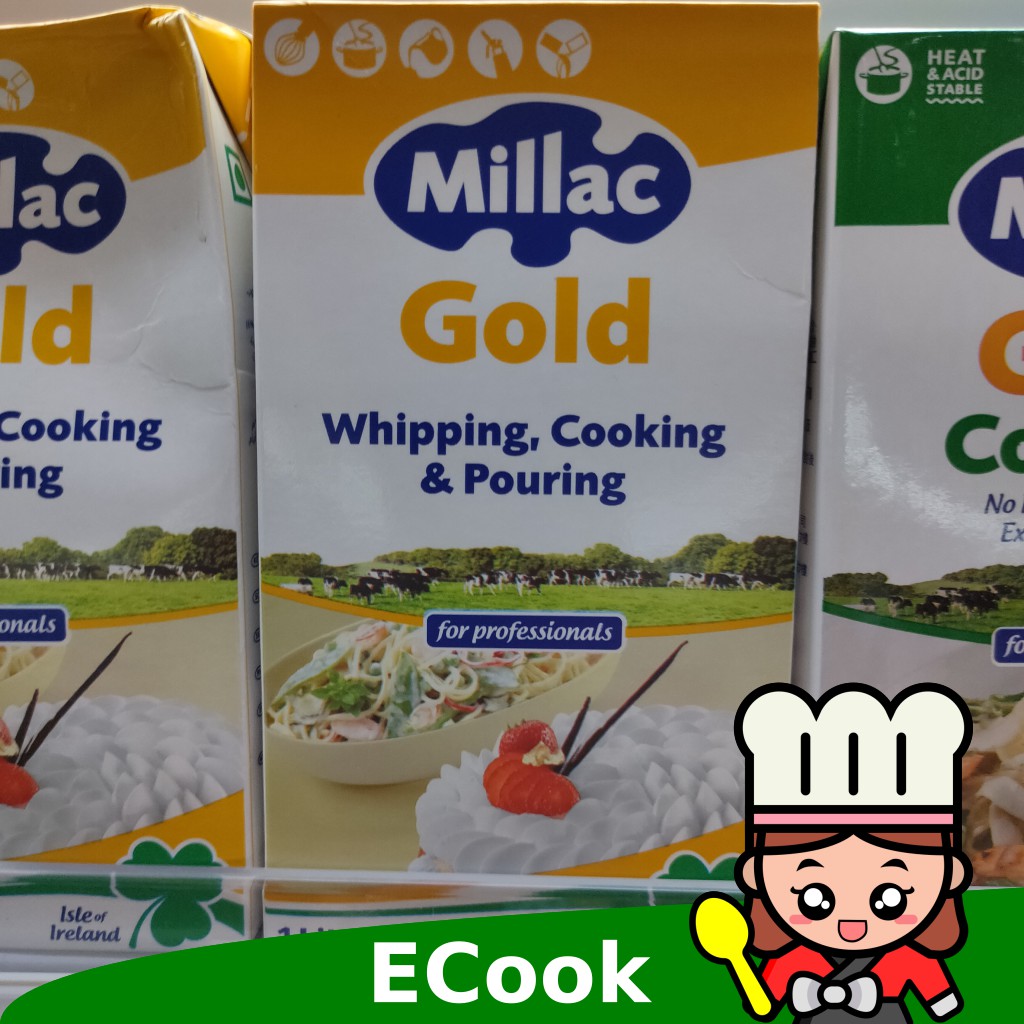 ▩◆♕  ecook มิแลคโกลด์ 1L ครีมเทียม ชนิด วิปปิ้งครีม uht millac gold whipping cooking - pouring