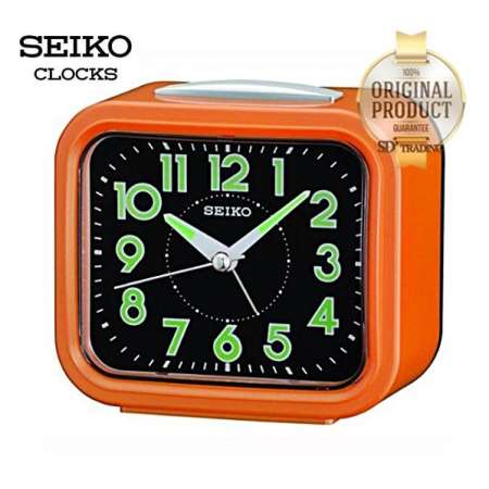 SEIKO นาฬิกาปลุก Quiet Sweep (Snooze) มีไฟ เสียงกริ่ง รุ่น QHK023E - ส้ม หน้าปัดดำ (Orange/Black)
