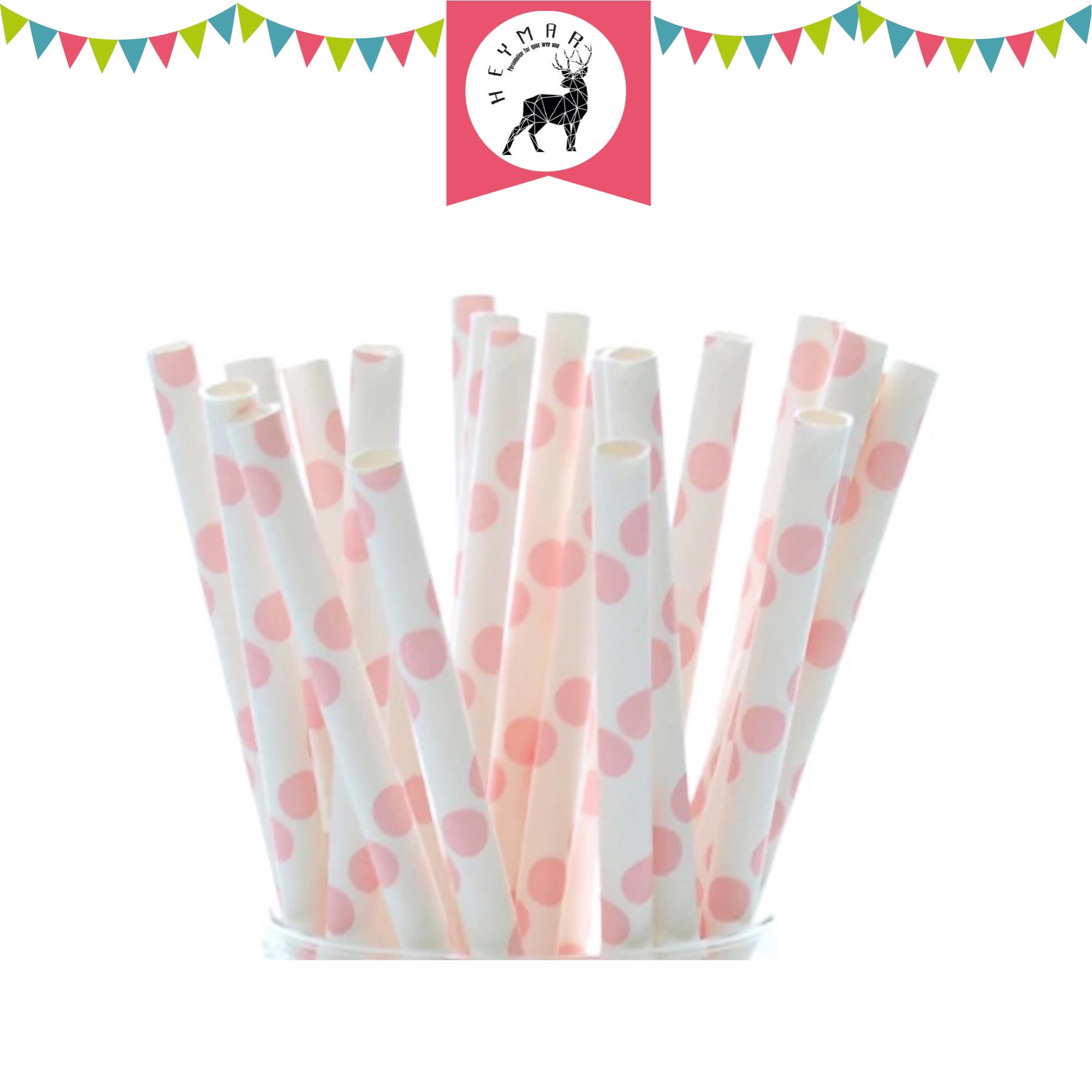PARTY BOX หลอดกระดาษ pink polka dots paper straws