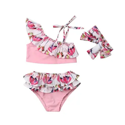 3PCS Summer Kids Baby Girl Flower Bikini Set Swimwear Swimsuit Bathing Suit
