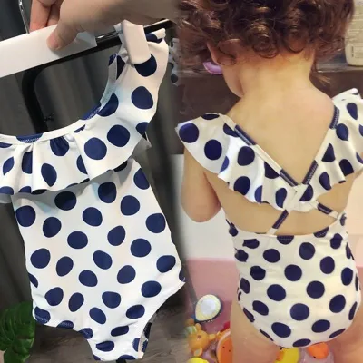 Ropalia store Baby Girl Swimsuit Sleeveless Dot Print One Piece Dress Swimsuit Present The Same Swimming Cap