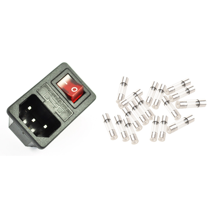 15 Pcs x 10Amp 250V Fast Blow Glass Tube Fuse 5 x 20mm & 1x Inlet Male Power Socket with Fuse Switch 10A 250V 3 Pin